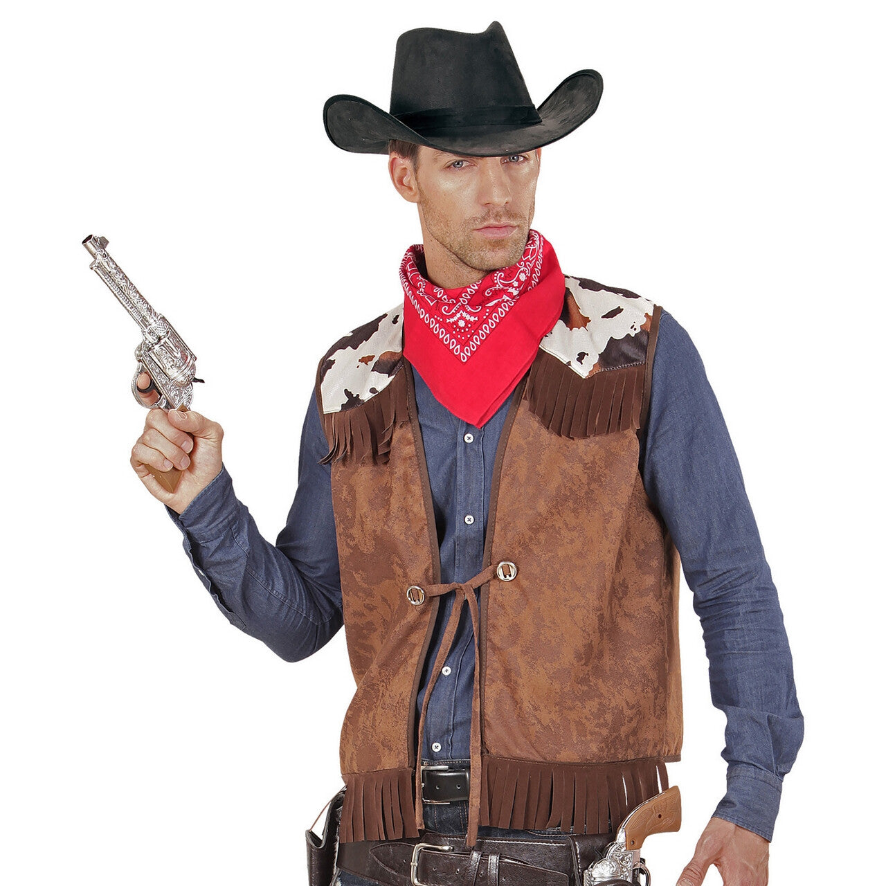 Op deze afbeelding zie je een Kostuums, van het merk Widmann. Cowboy Vest Mojave Man