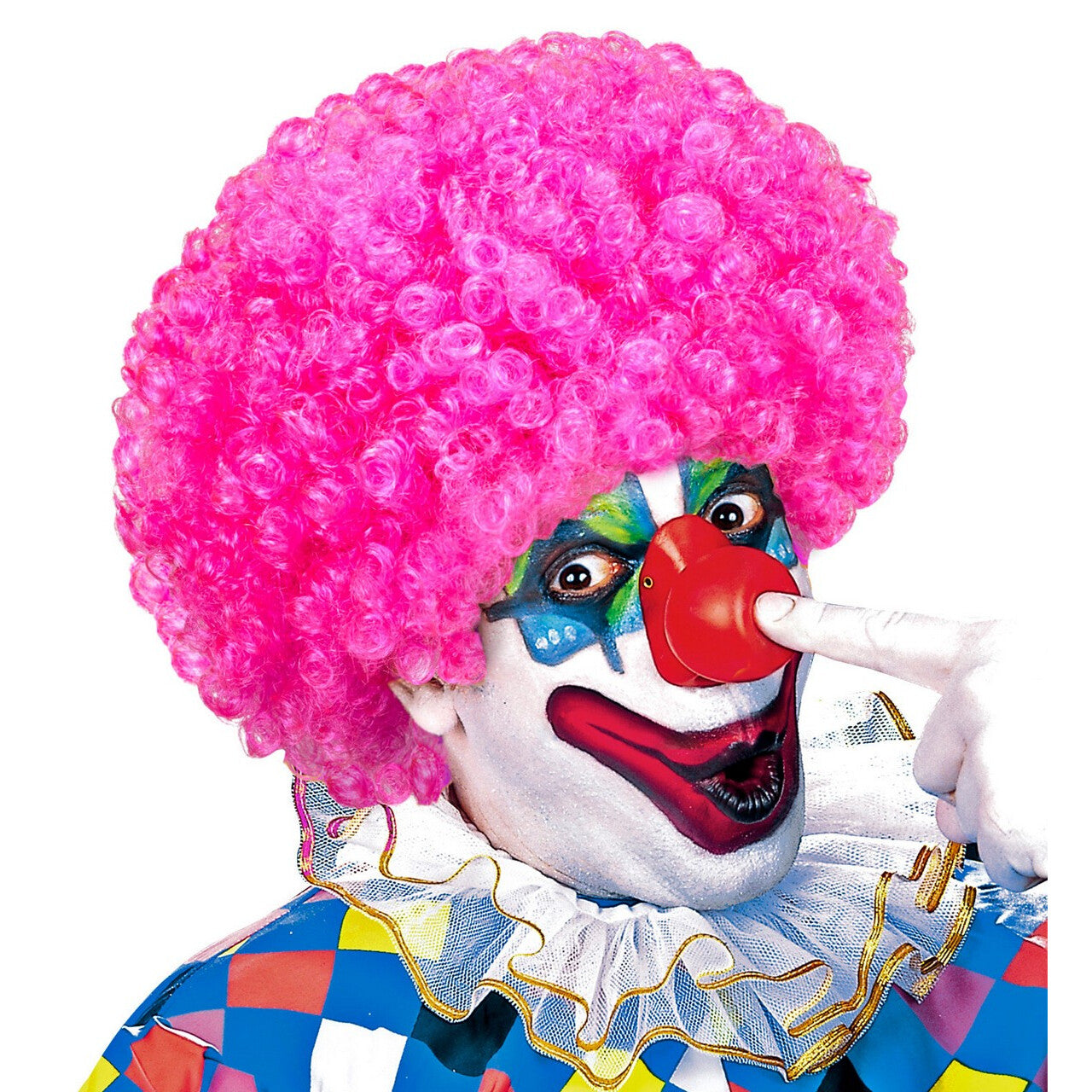 Op deze afbeelding zie je een Accessoires, van het merk Widmann. Afro Clownpruik Krullen, Roze