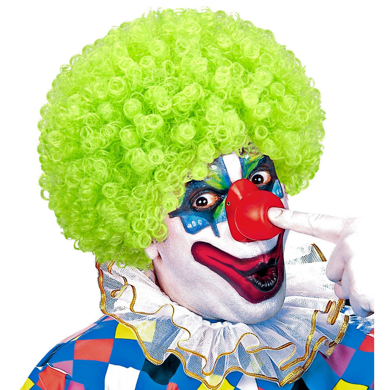 Op deze afbeelding zie je een Accessoires, van het merk Widmann. Afro Clownpruik Krullen, Groen