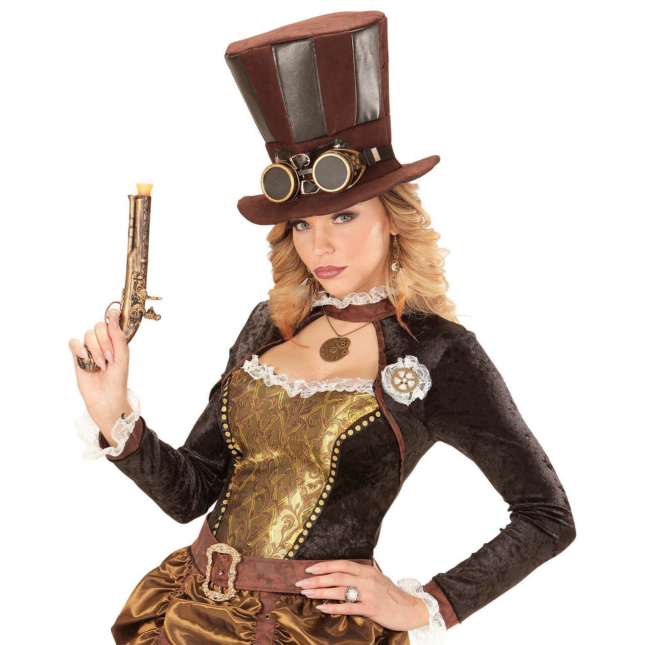 Op deze afbeelding zie je een Accessoires, van het merk Widmann. Hoge Hoed Steampunk Met Stofbril Mechanica
