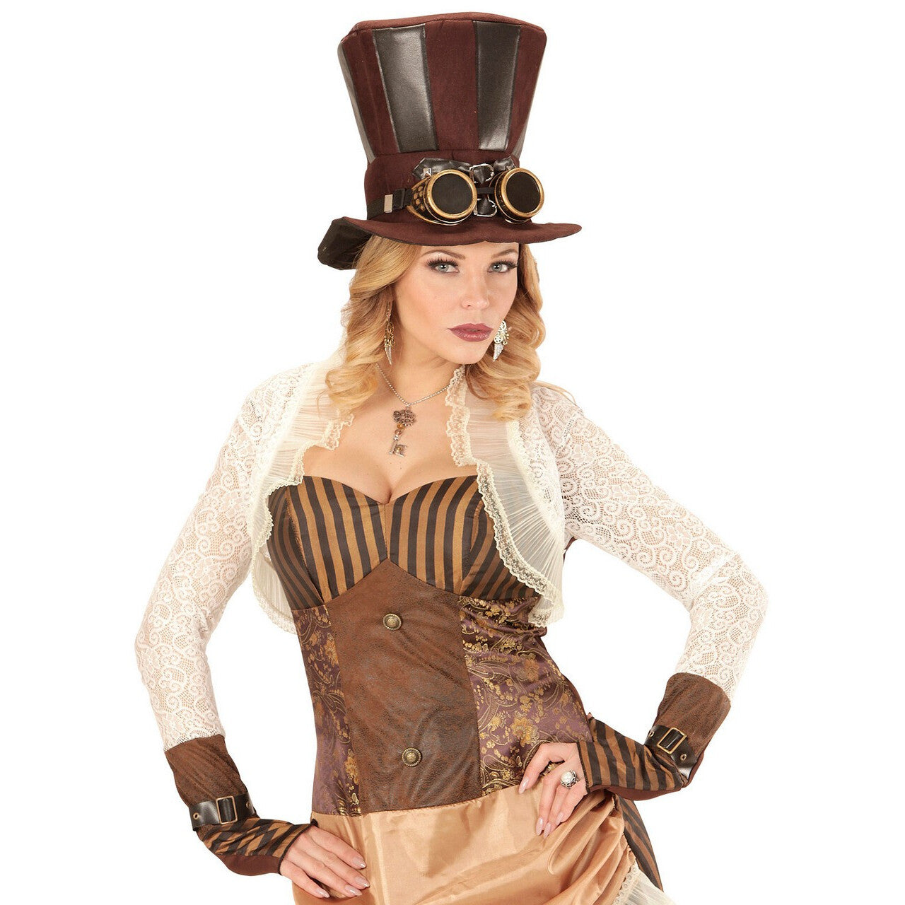 Op deze afbeelding zie je een Accessoires, van het merk Widmann. Hoge Hoed Steampunk Met Stofbril Mechanica