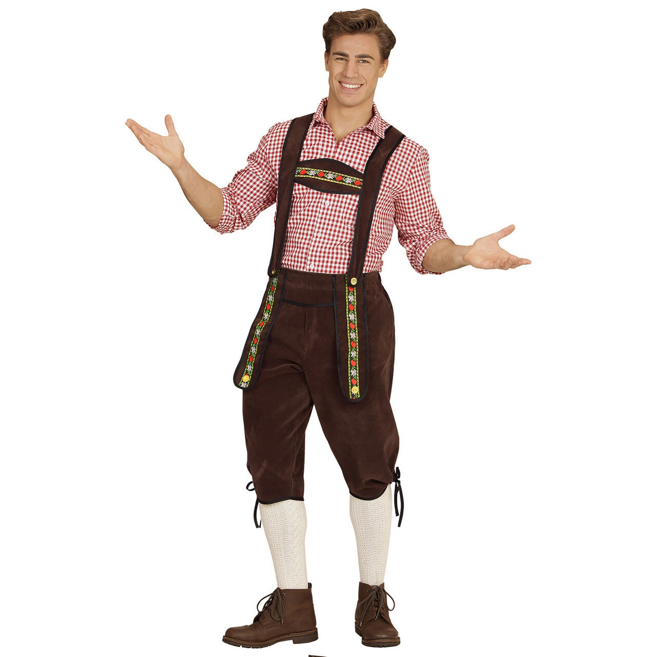 Op deze afbeelding zie je een Kostuums, van het merk Widmann. Beierse Lederhose Helmut Bruin Man