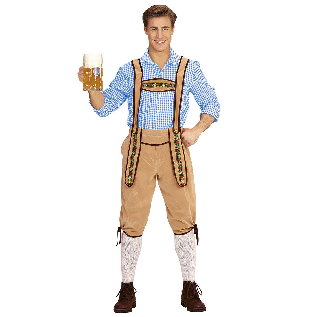 Op deze afbeelding zie je een Kostuums, van het merk Widmann. Beierse Lederhose Kohl Beige Man