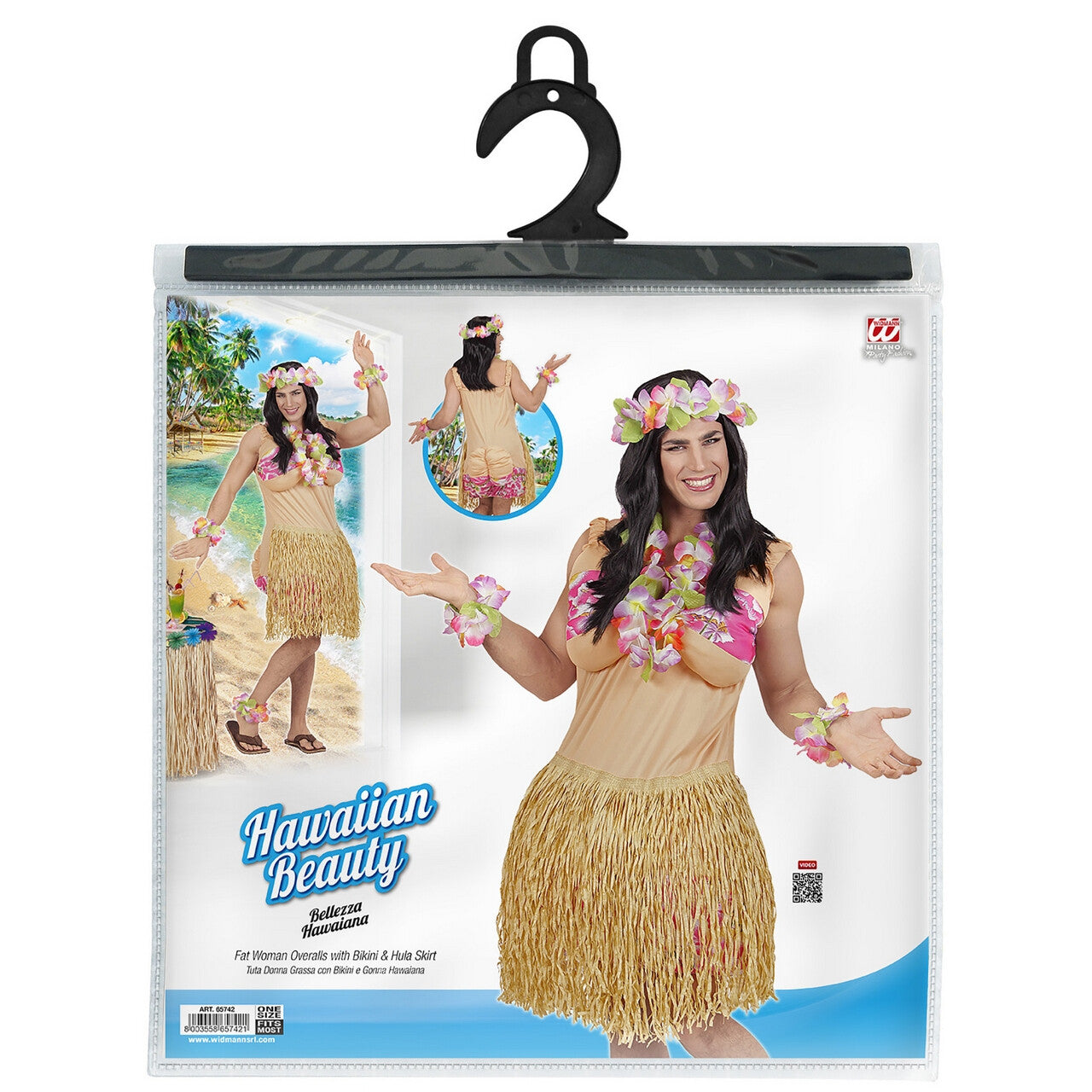 Op deze afbeelding zie je een Kostuums, van het merk Widmann. Hawaiiaanse Travestiet Schone Man Kostuum
