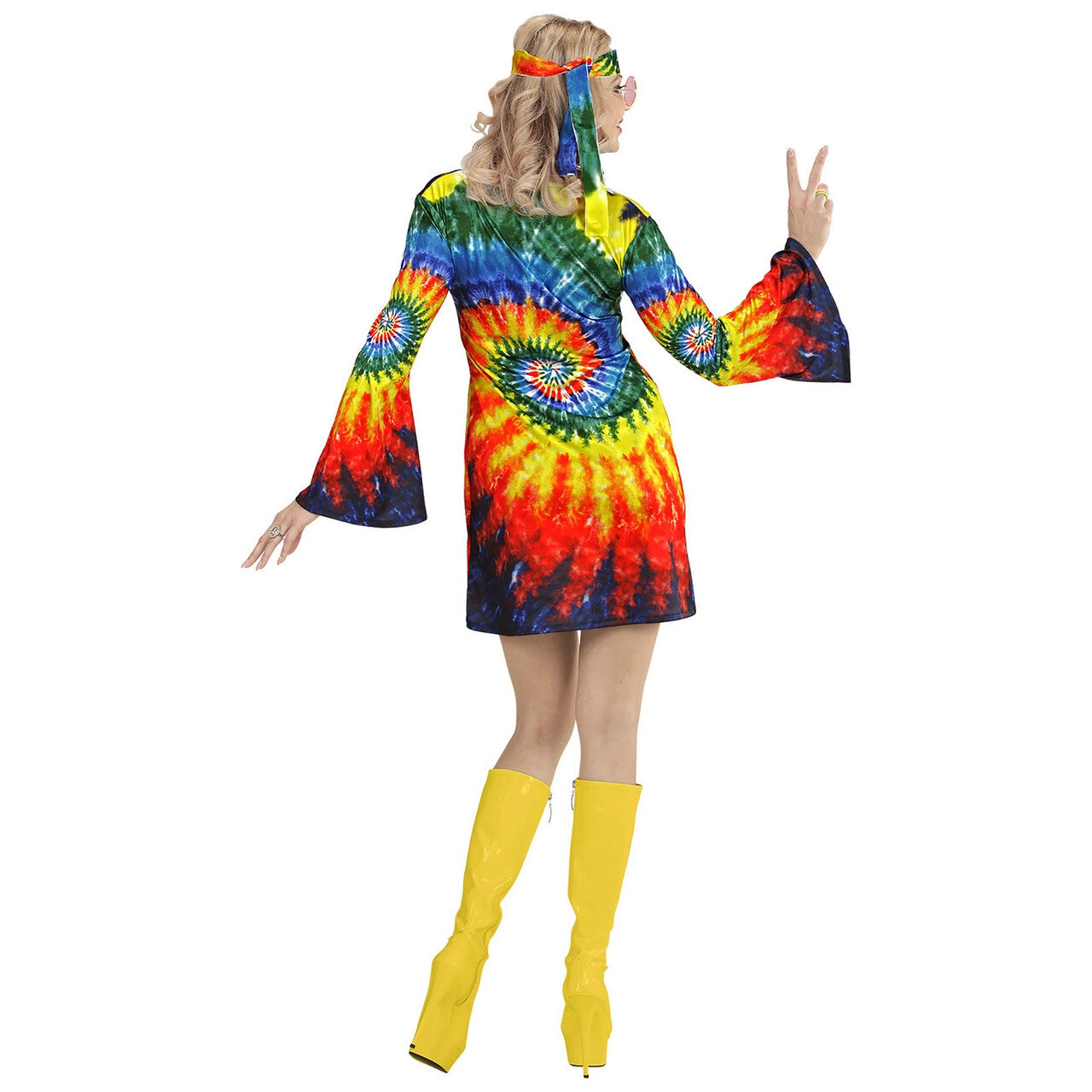 Op deze afbeelding zie je een Kostuums, van het merk Widmann. Psychedelische Tie Dye Hippie Vrouw Kostuum