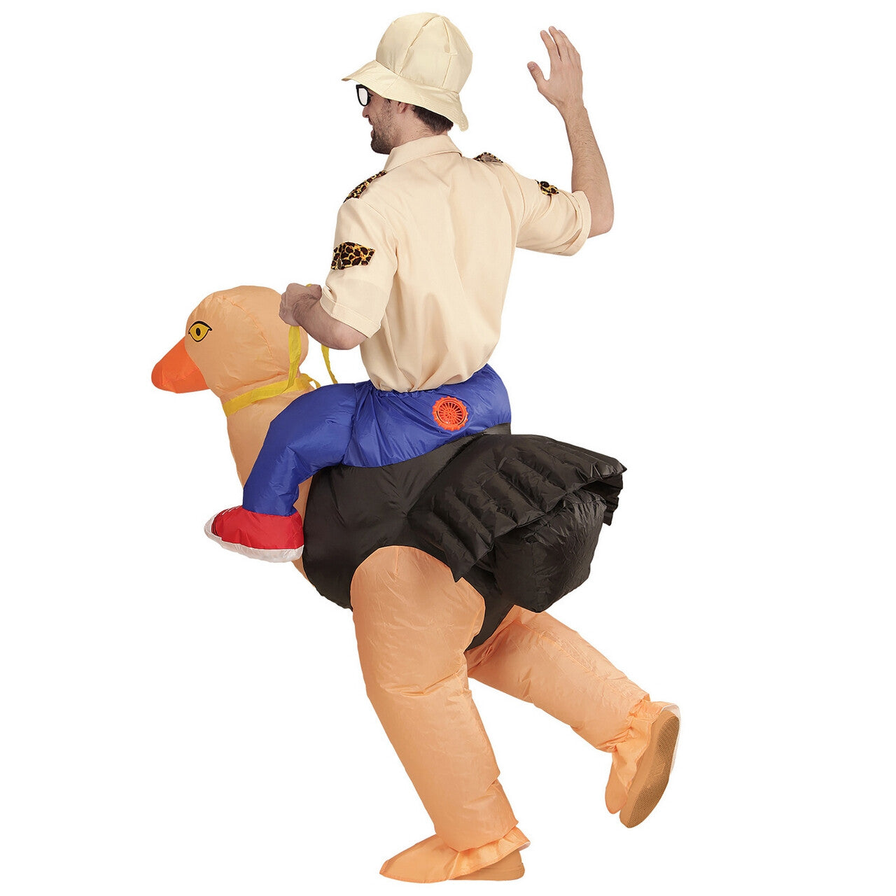 Op deze afbeelding zie je een Kostuums, van het merk Widmann. Geinige Ondekkingsreiziger Op Struisvogel, Opblaasbaar Kostuum