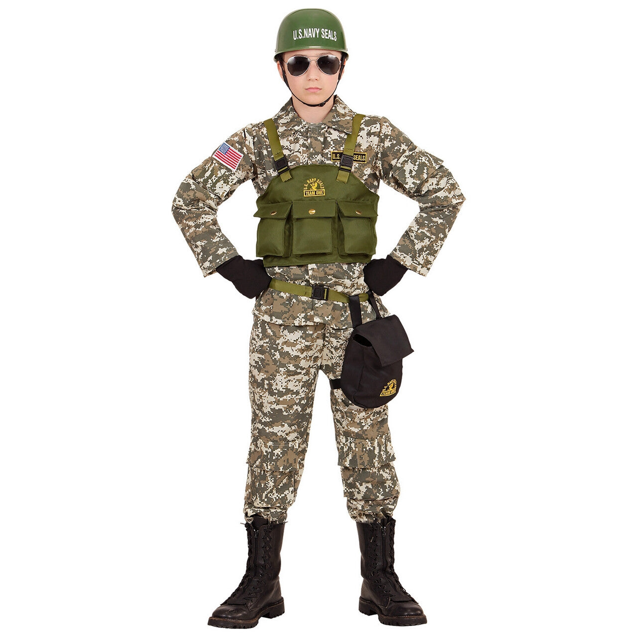 Op deze afbeelding zie je een Kostuums, van het merk Widmann. Dessert Navy Seals Jongen Kostuum