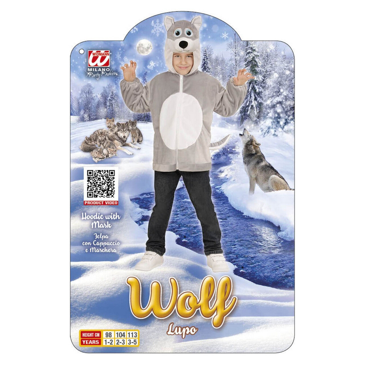 Op deze afbeelding zie je een Kostuums, van het merk Widmann. Hoodie 98 Centimeter Huilende Wolf Kind