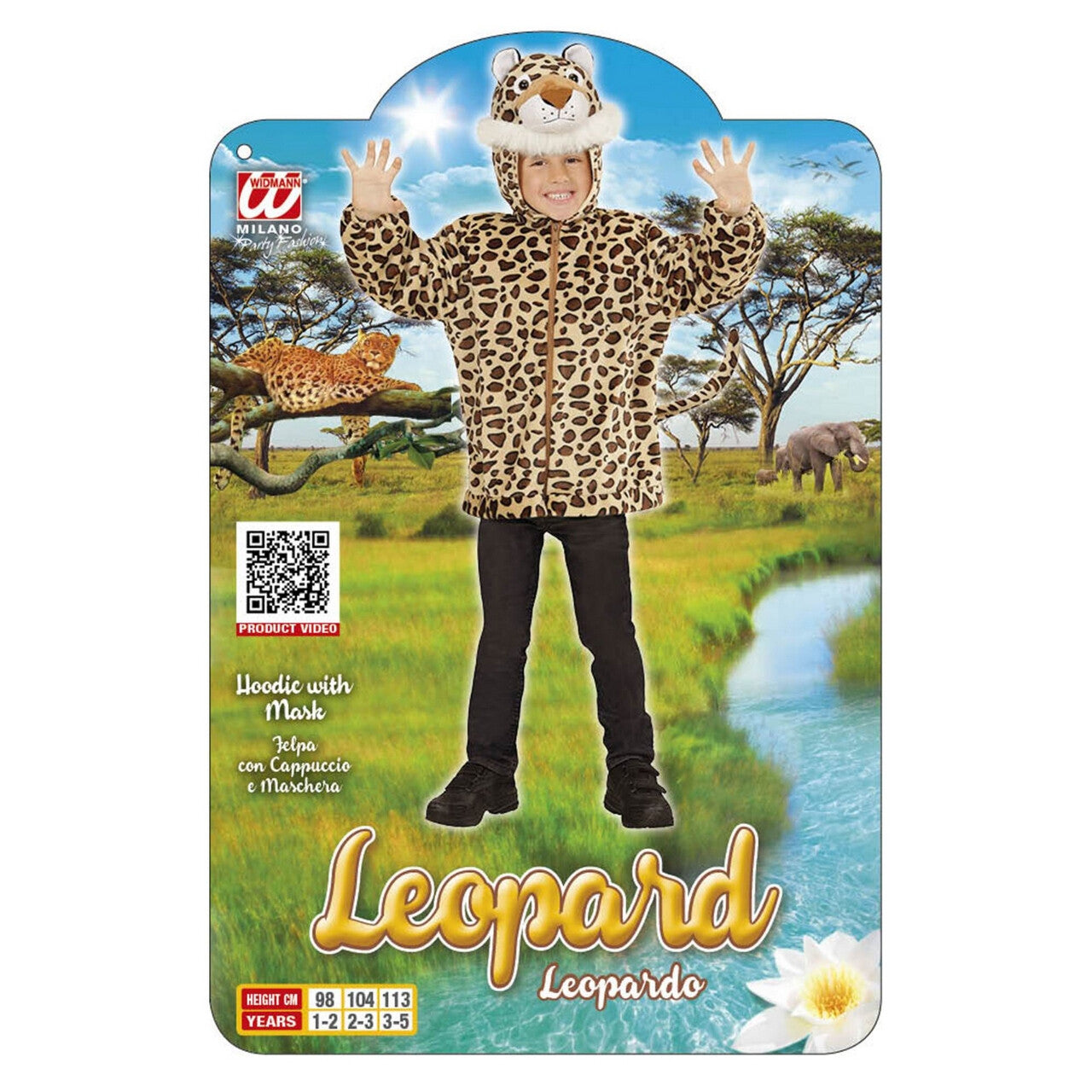 Op deze afbeelding zie je een Kostuums, van het merk Widmann. Hoodie 98 Centimeter Gespikkeld Luipaard Kind