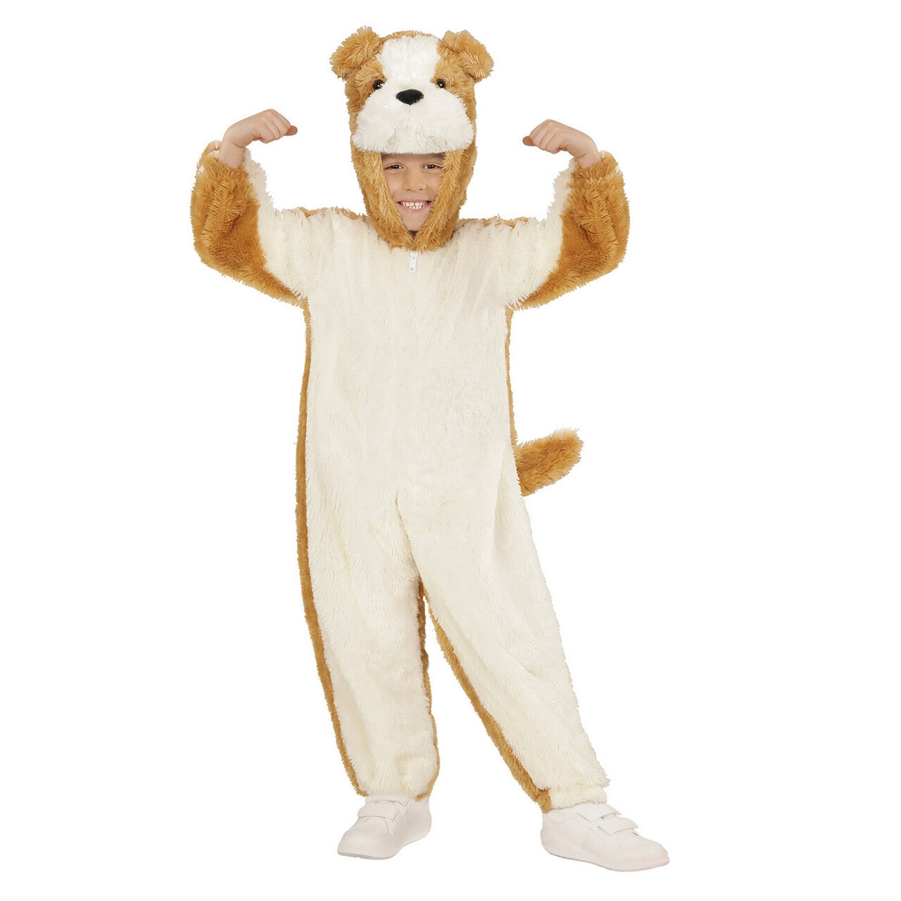 Op deze afbeelding zie je een Kostuums, van het merk Widmann. Jumpsuit Met Kap En Masker 98 Centimeter, Brave Hond Kind Kostuum