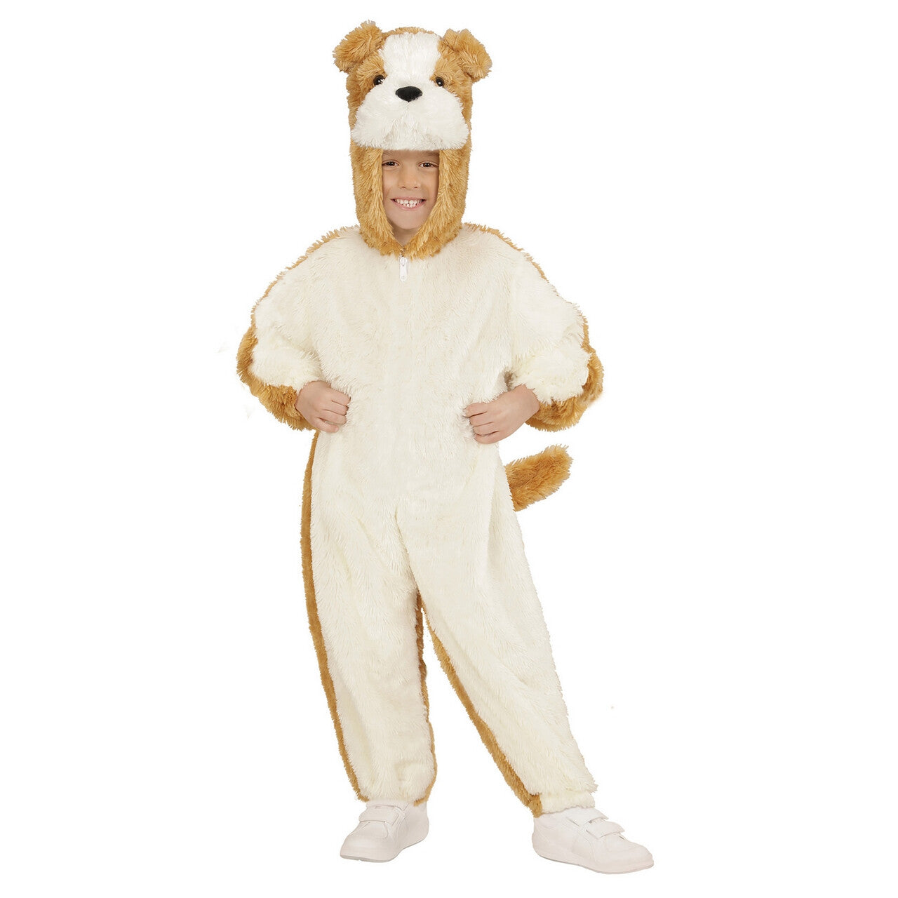 Op deze afbeelding zie je een Kostuums, van het merk Widmann. Jumpsuit Met Kap En Masker 98 Centimeter, Brave Hond Kind Kostuum