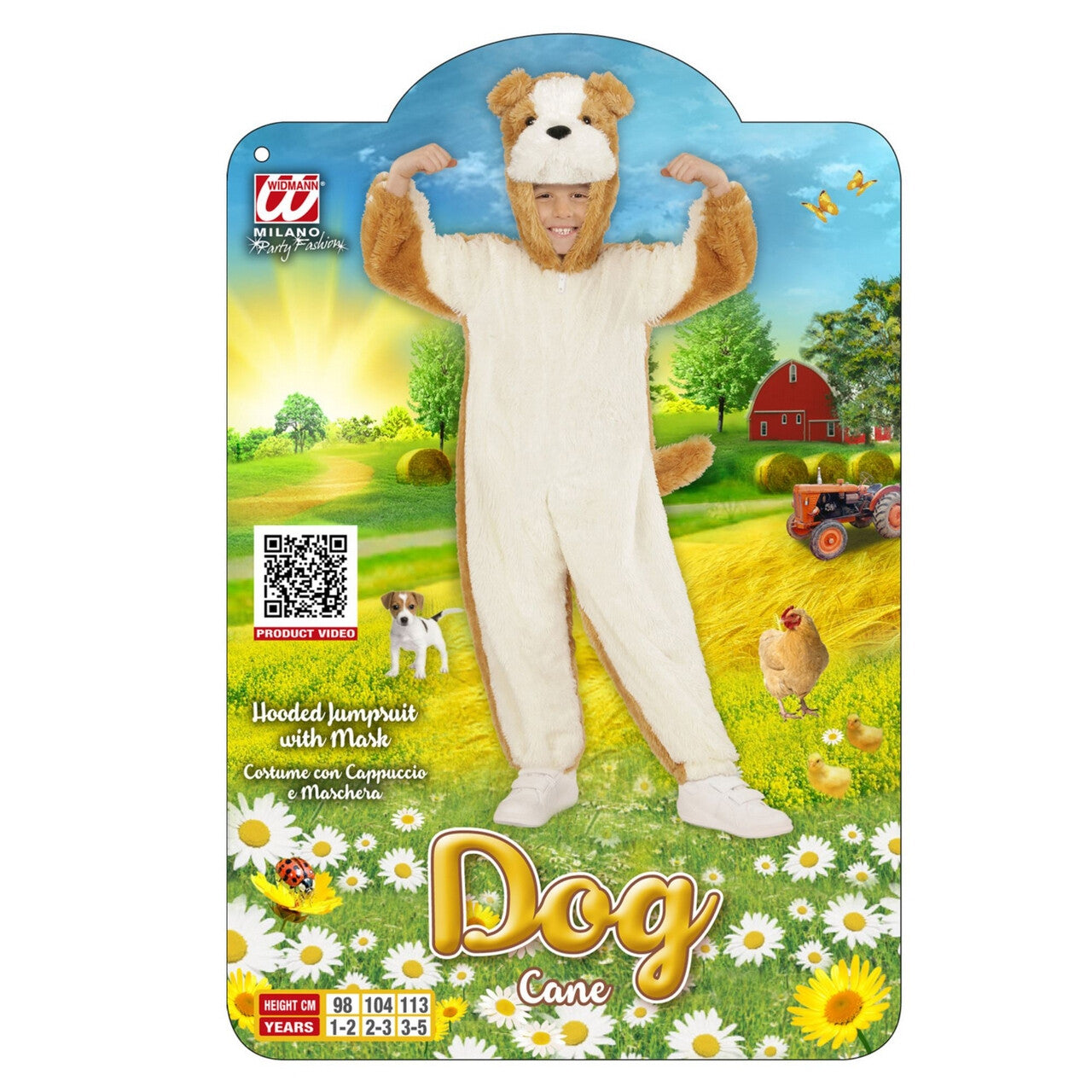 Op deze afbeelding zie je een Kostuums, van het merk Widmann. Jumpsuit Met Kap En Masker 98 Centimeter, Brave Hond Kind Kostuum