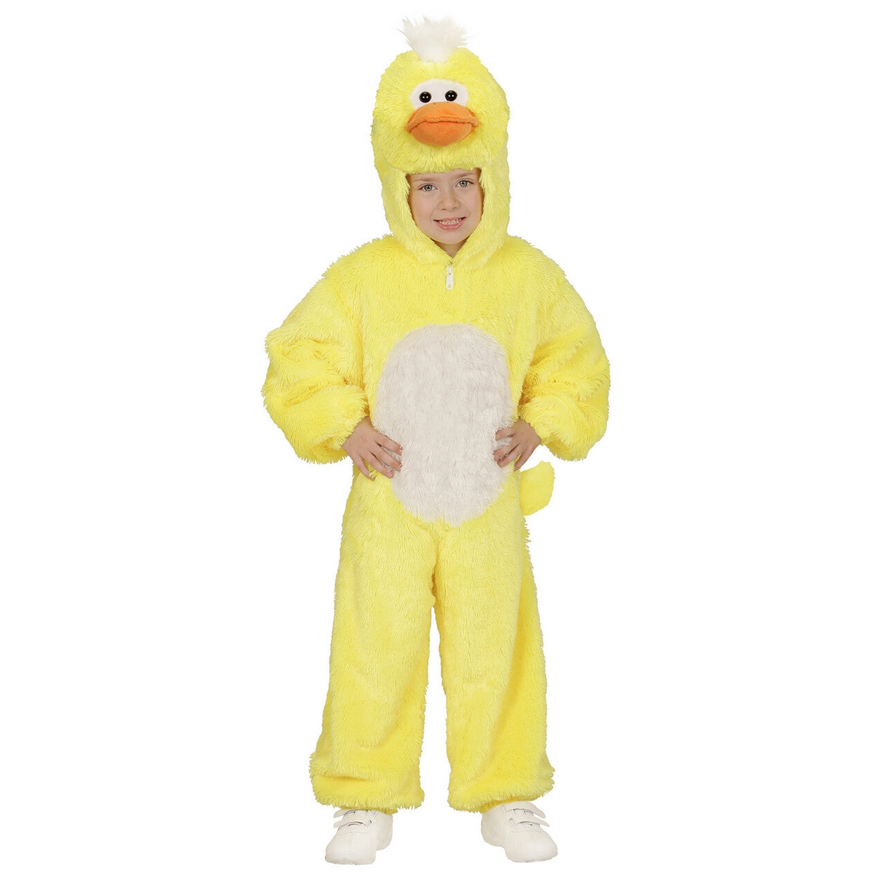 Op deze afbeelding zie je een Kostuums, van het merk Widmann. Jumpsuit Met Kap En Masker 98 Centimeter, Dons Eend Kind Kostuum