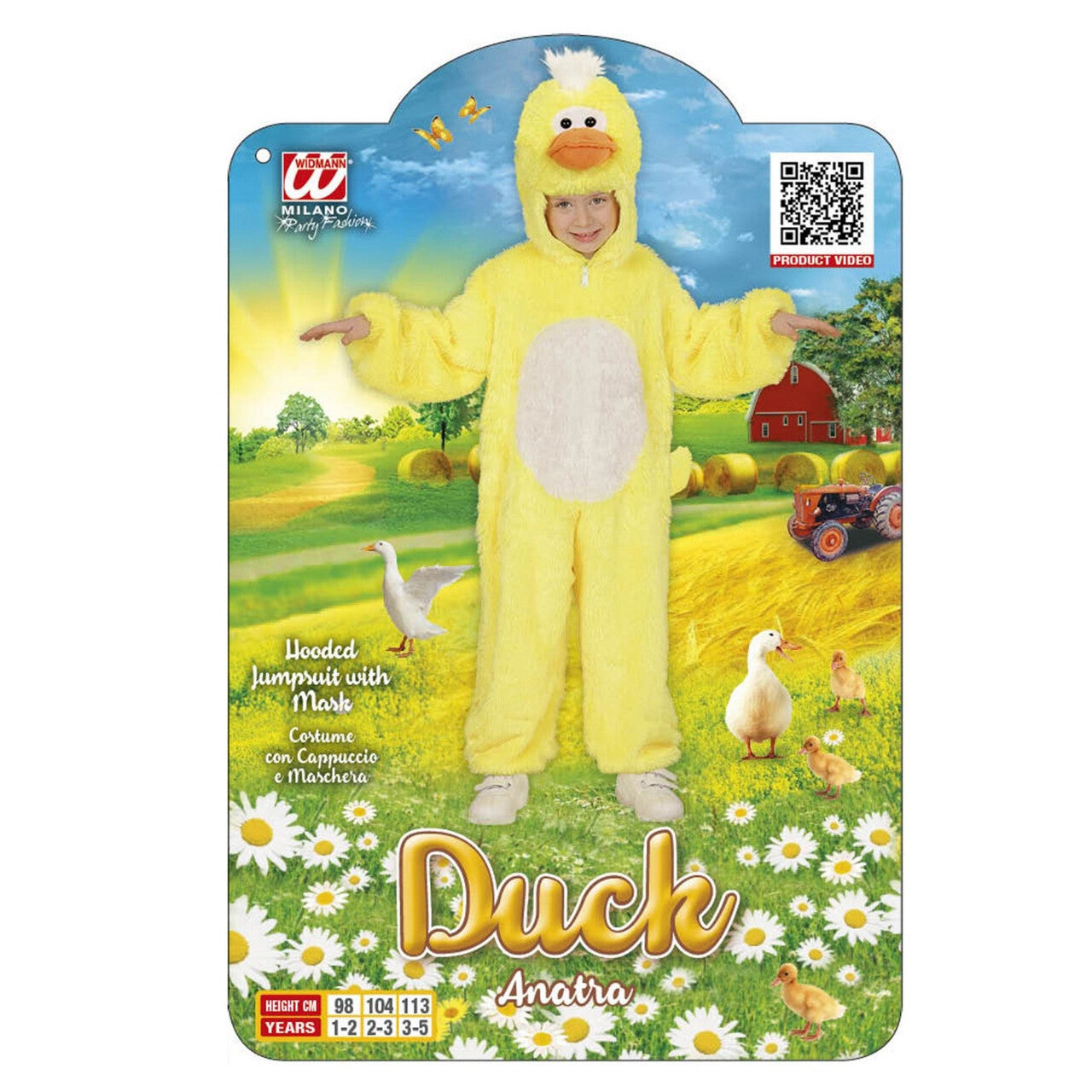 Op deze afbeelding zie je een Kostuums, van het merk Widmann. Jumpsuit Met Kap En Masker 98 Centimeter, Dons Eend Kind Kostuum