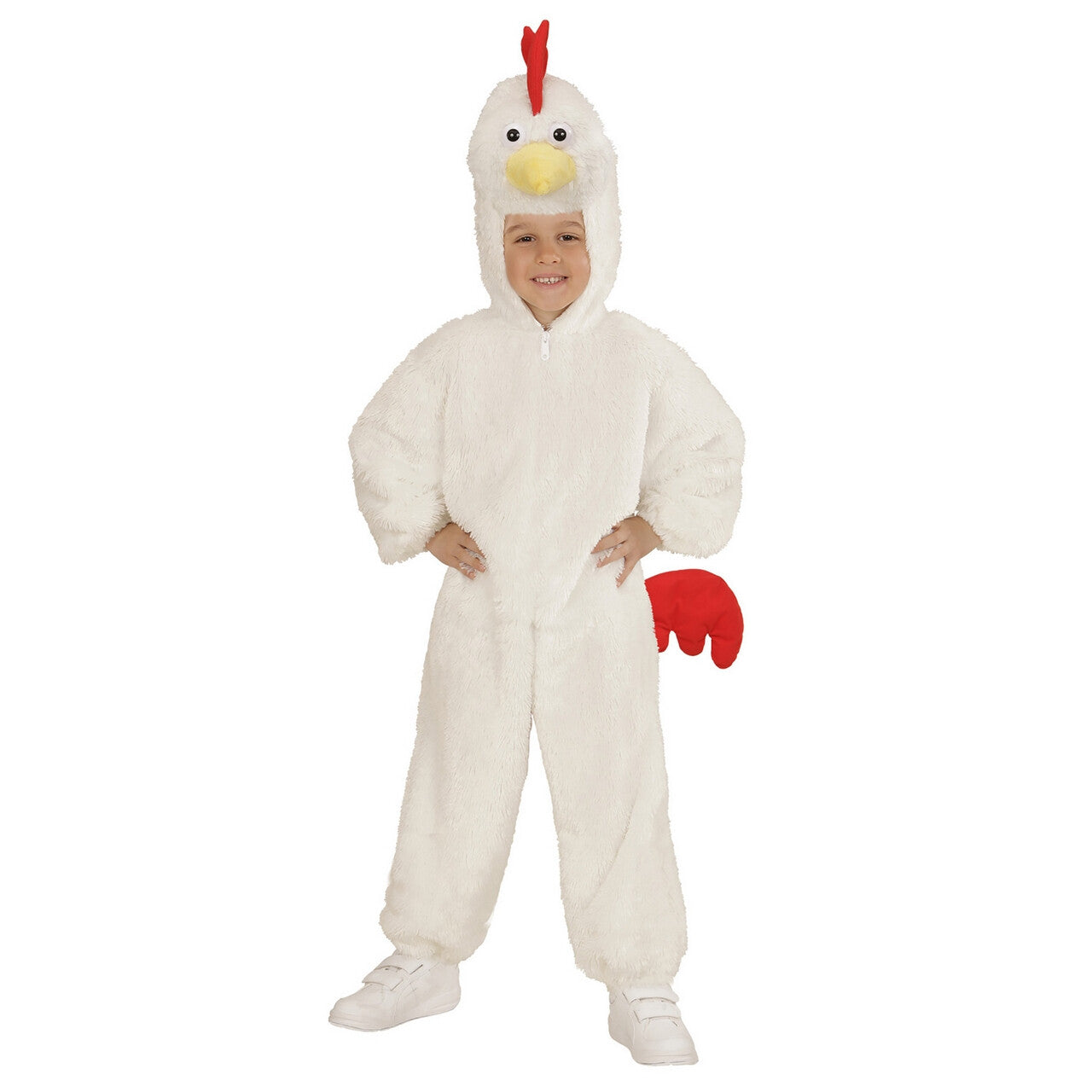 Op deze afbeelding zie je een Kostuums, van het merk Widmann. Jumpsuit Met Kap En Masker 98cm, Kakelende Kip Kind Kostuum
