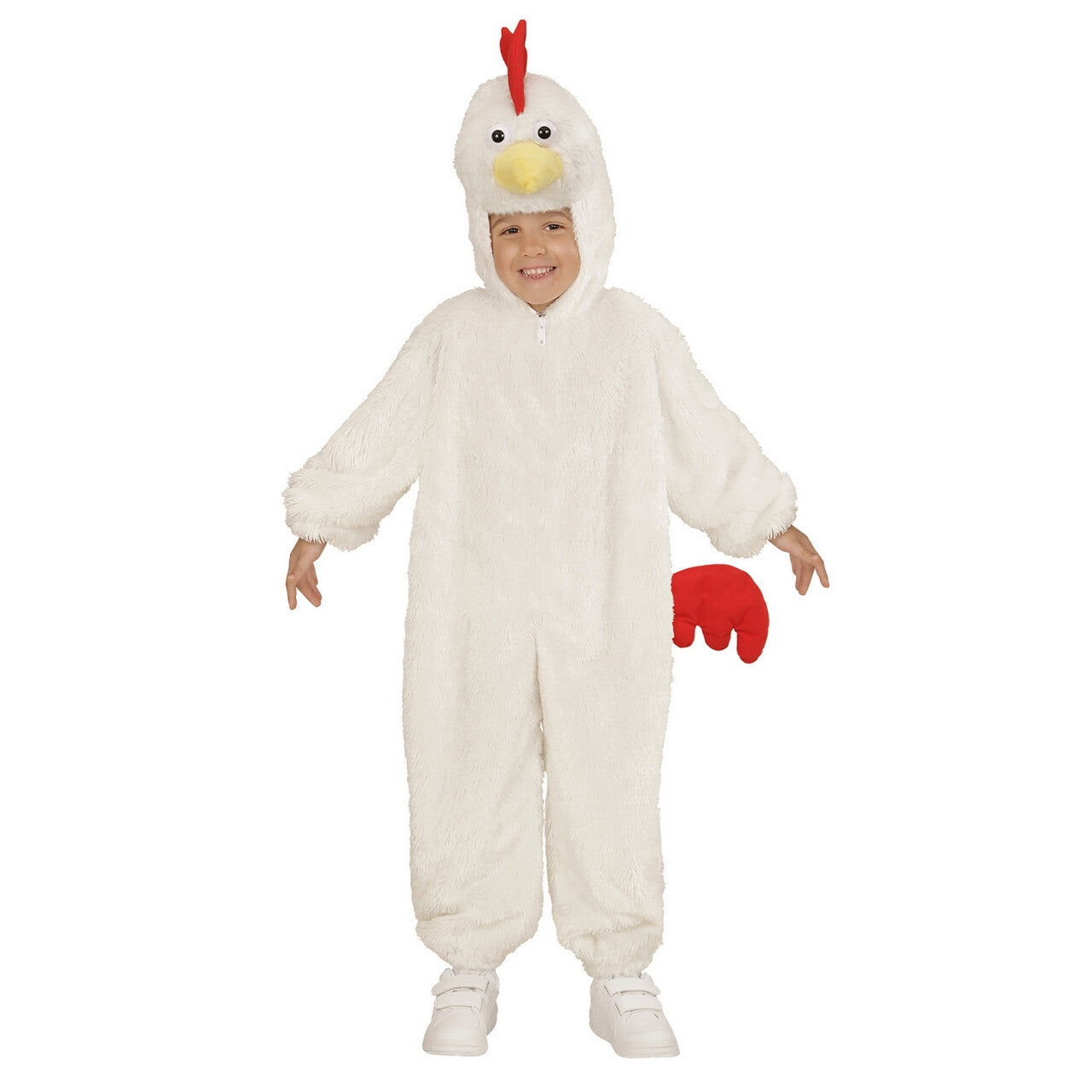 Op deze afbeelding zie je een Kostuums, van het merk Widmann. Jumpsuit Met Kap En Masker 98cm, Kakelende Kip Kind Kostuum