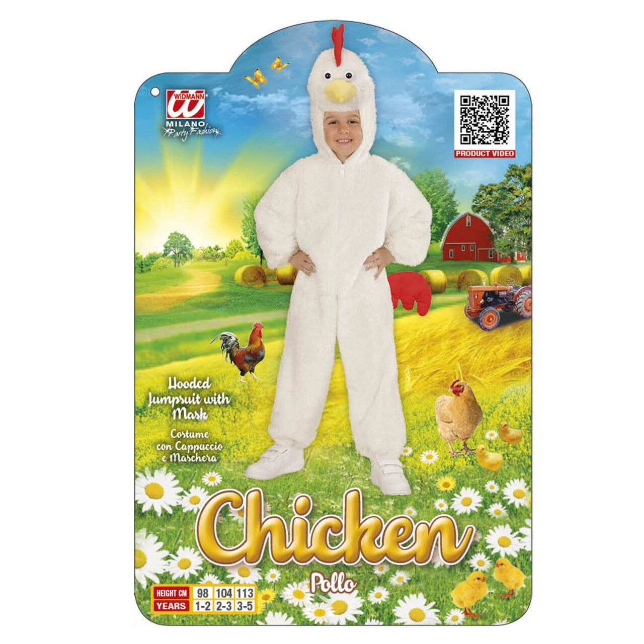 Op deze afbeelding zie je een Kostuums, van het merk Widmann. Jumpsuit Met Kap En Masker 98cm, Kakelende Kip Kind Kostuum