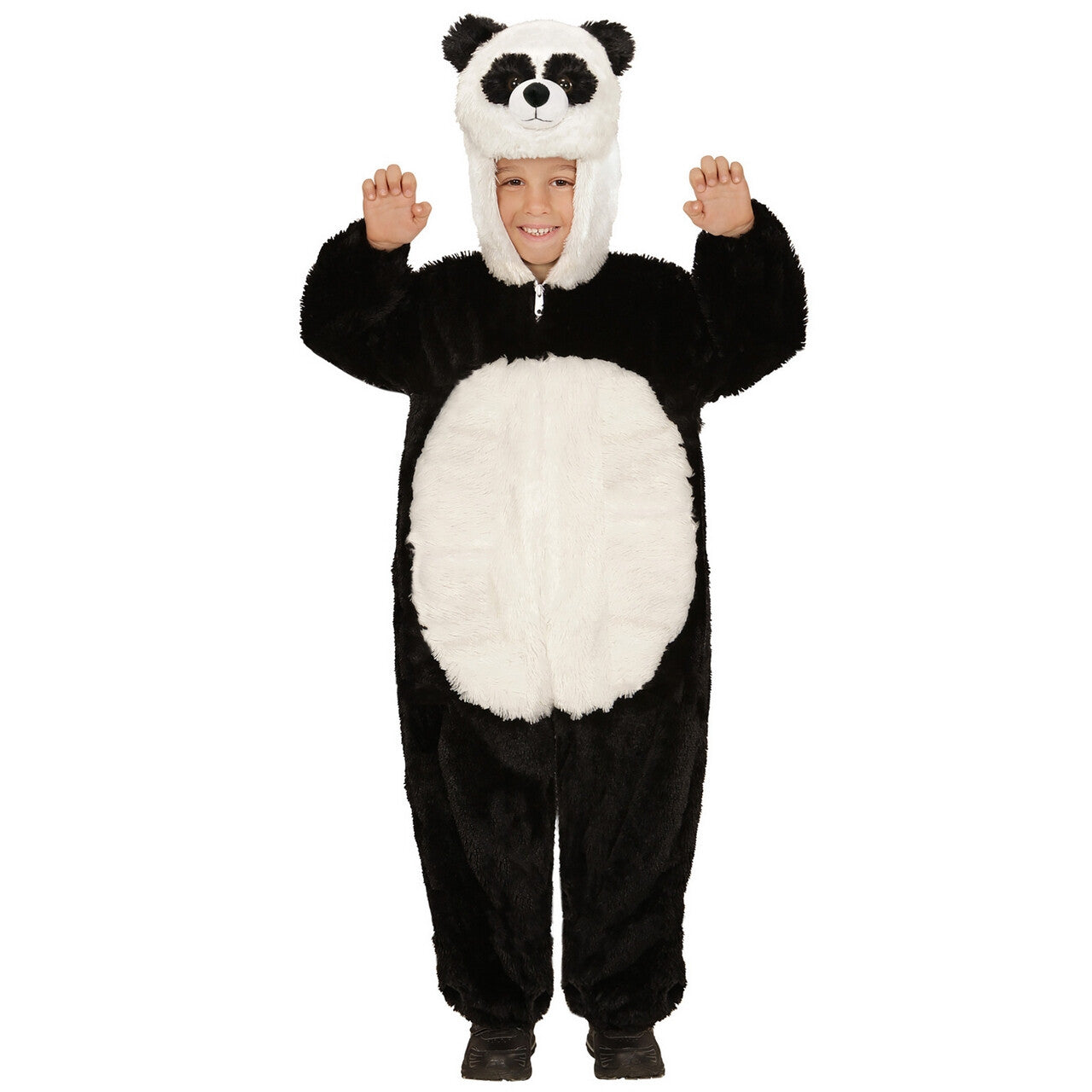 Op deze afbeelding zie je een Kostuums, van het merk Widmann. Jumpsuit Met Kap En Masker 98 Centimeter, Pinda Panda Kind Kostuum
