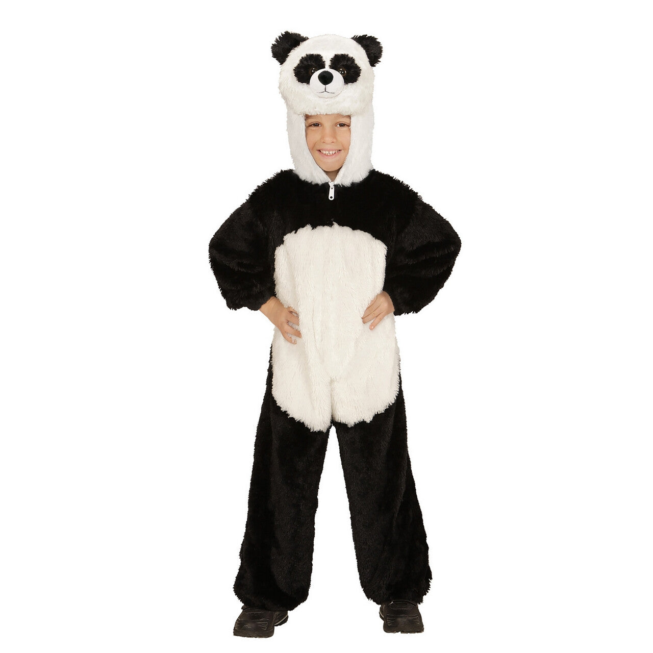 Op deze afbeelding zie je een Kostuums, van het merk Widmann. Jumpsuit Met Kap En Masker 98 Centimeter, Pinda Panda Kind Kostuum