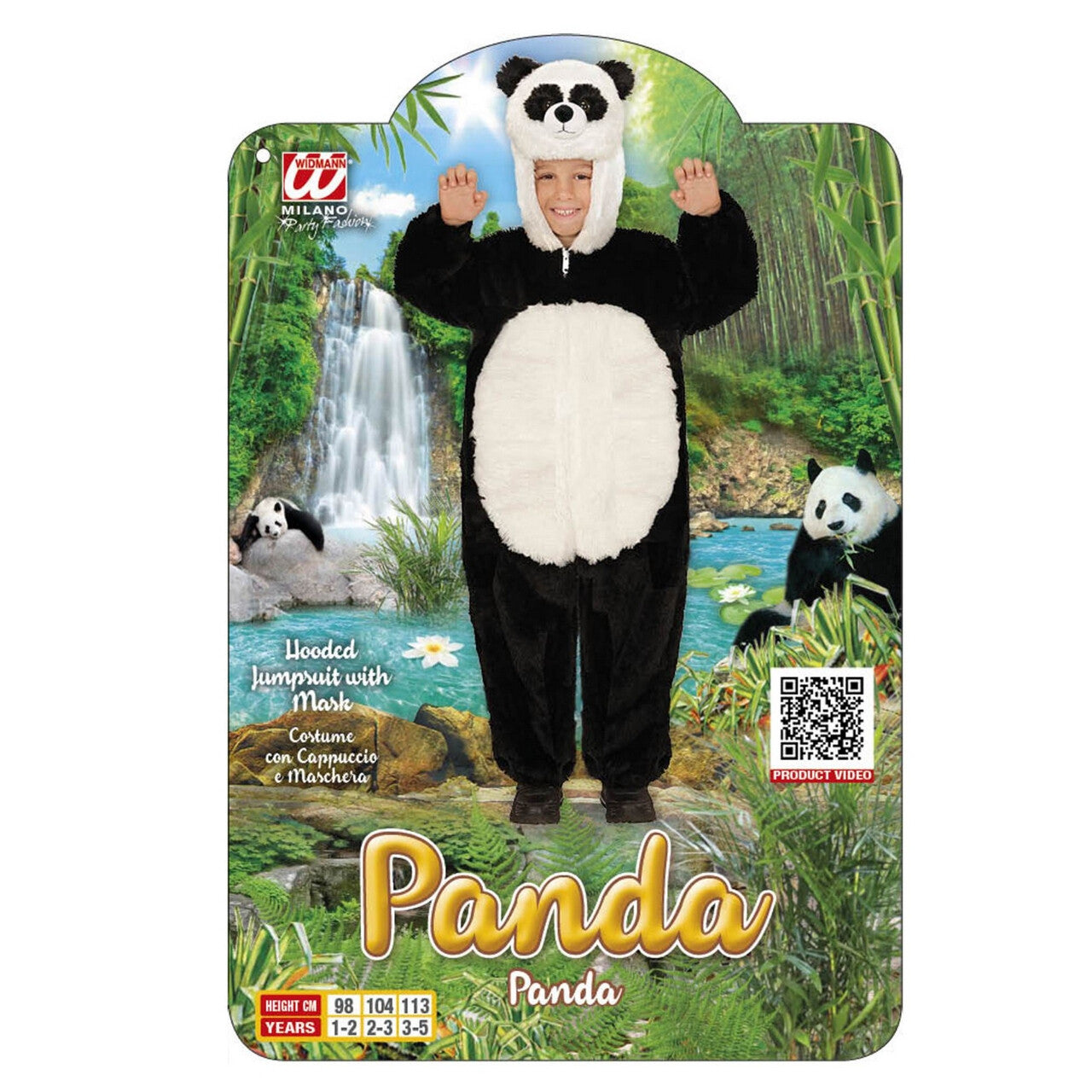 Op deze afbeelding zie je een Kostuums, van het merk Widmann. Jumpsuit Met Kap En Masker 98 Centimeter, Pinda Panda Kind Kostuum