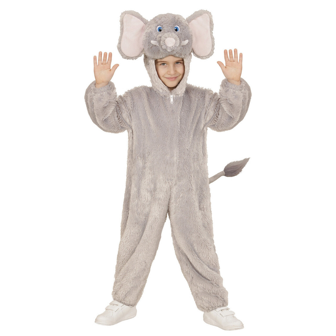 Op deze afbeelding zie je een Kostuums, van het merk Widmann. Jumpsuit Met Kap En Masker 98 Centimeter Afrikaanse Olifant Kind Kostuum
