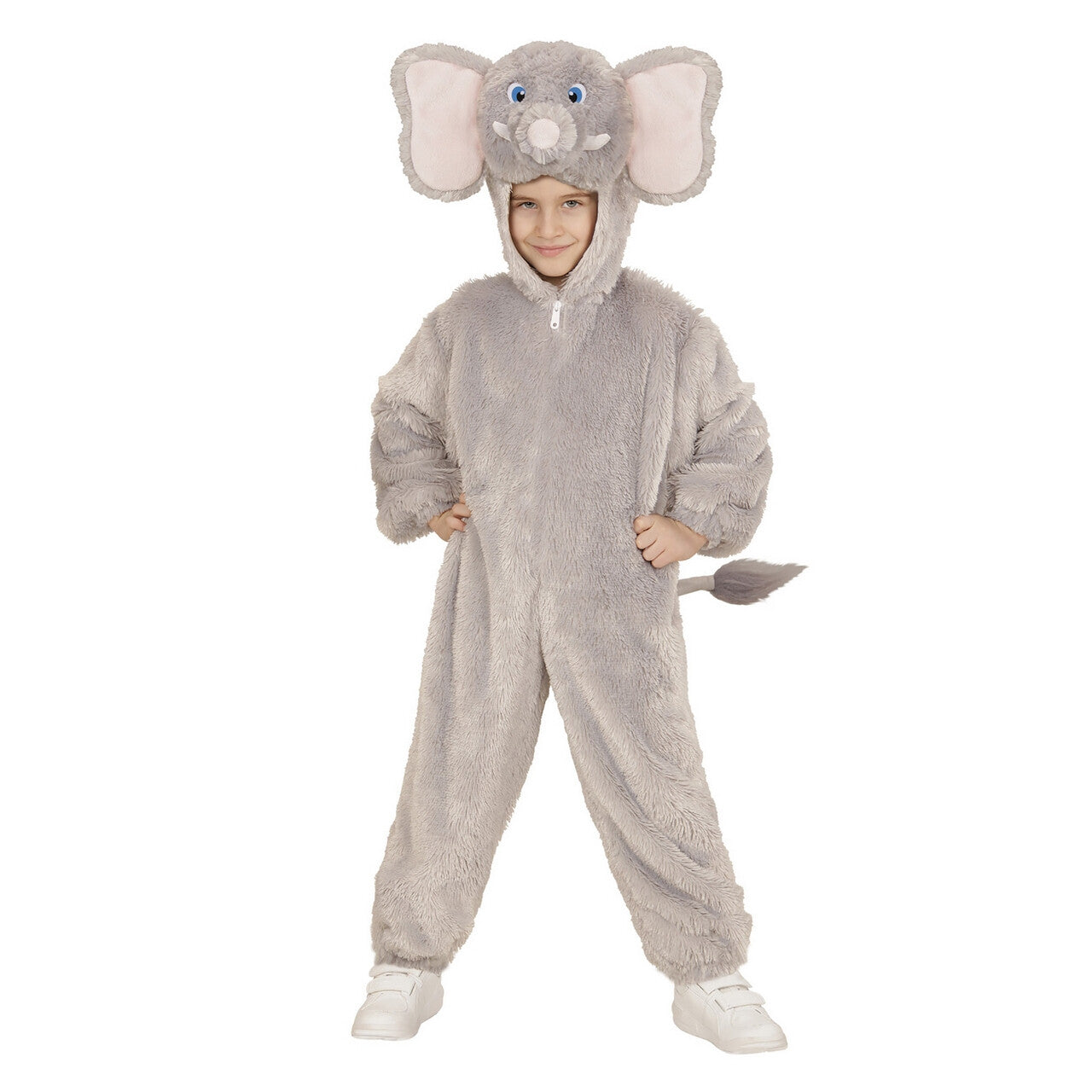 Op deze afbeelding zie je een Kostuums, van het merk Widmann. Jumpsuit Met Kap En Masker 98 Centimeter Afrikaanse Olifant Kind Kostuum