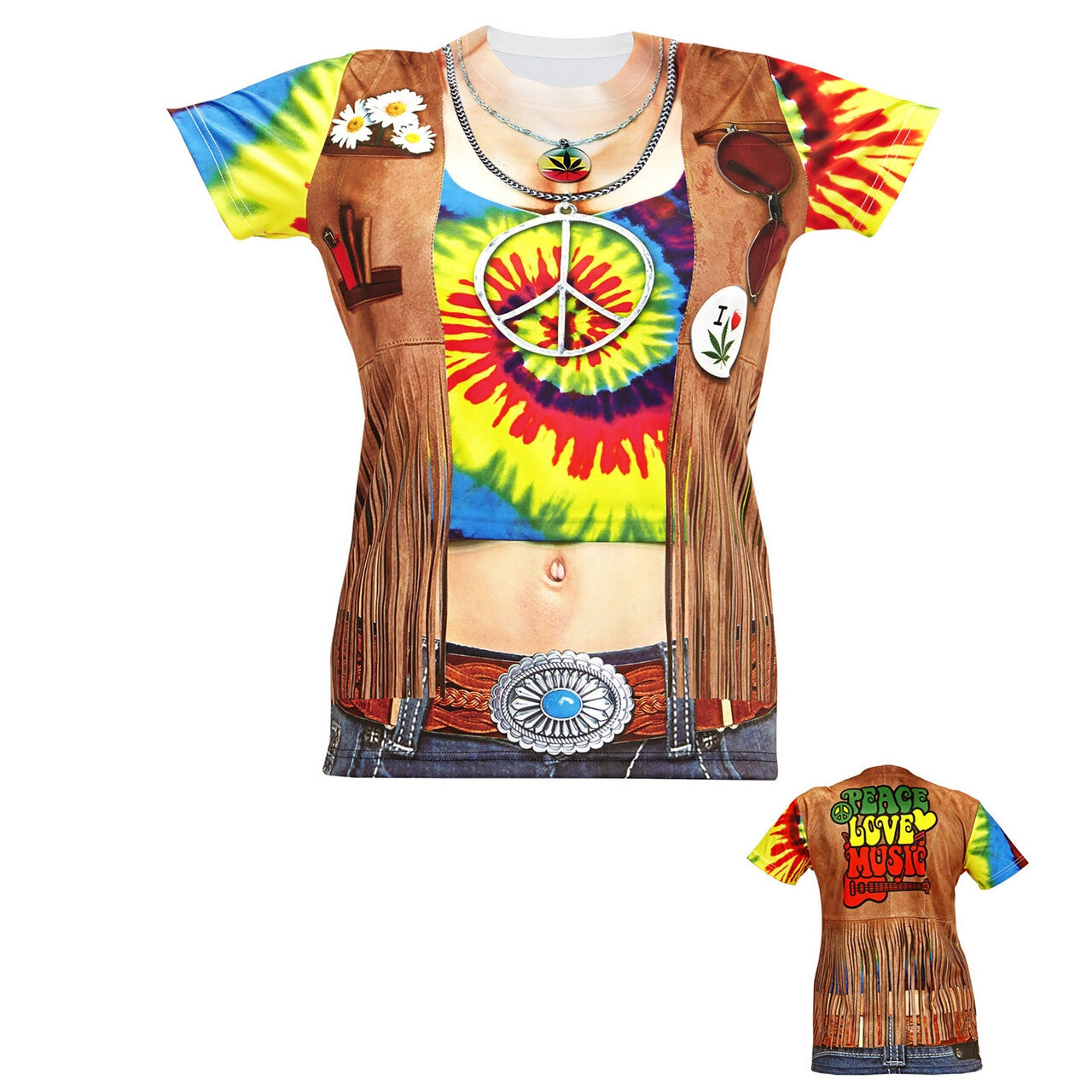 Op deze afbeelding zie je een Kostuums, van het merk Widmann. T-Shirt Hippie Helen High Vrouw