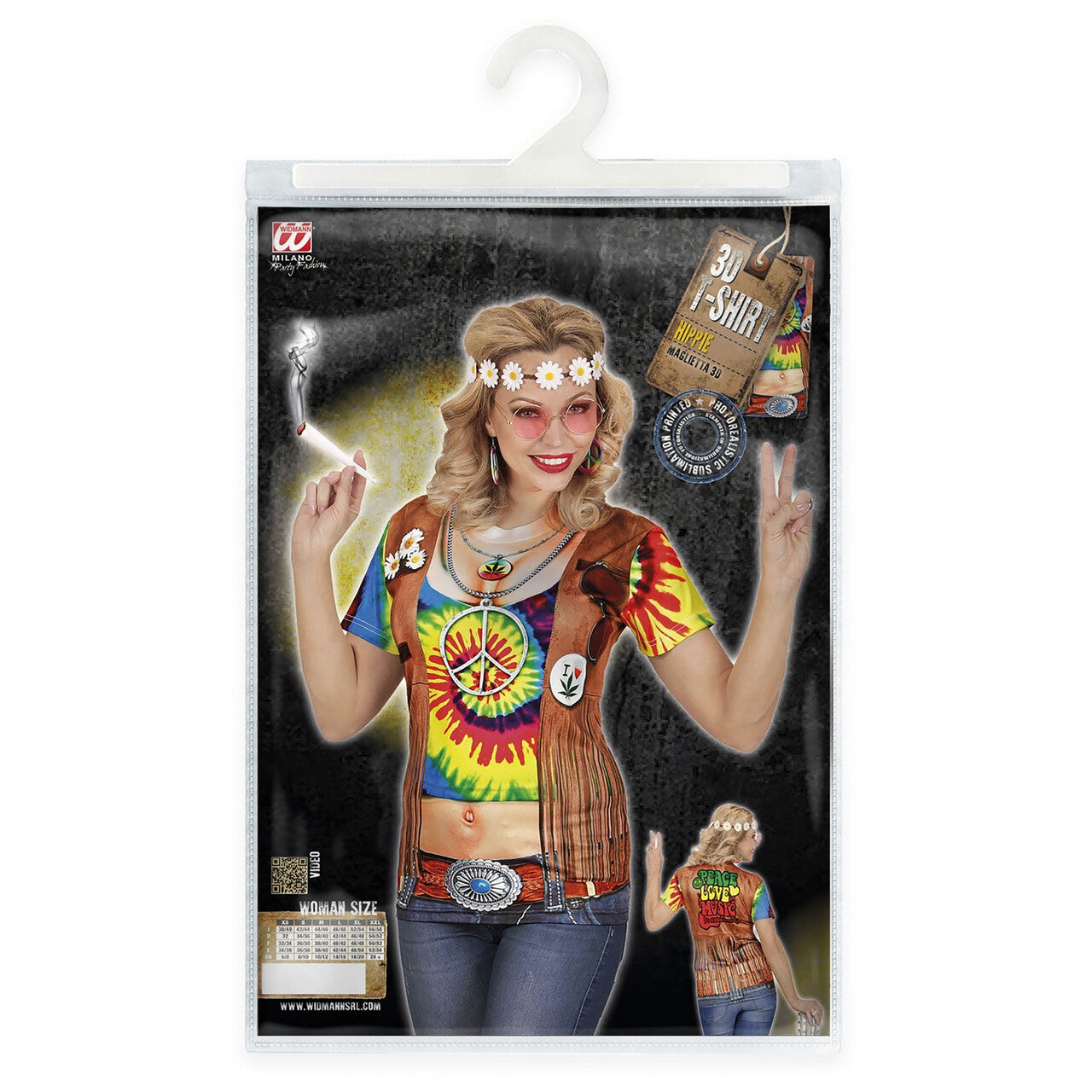 Op deze afbeelding zie je een Kostuums, van het merk Widmann. T-Shirt Hippie Helen High Vrouw