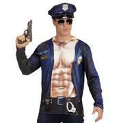 Op deze afbeelding zie je een Kostuums, van het merk Widmann. T-Shirt Lange Mouwen Potige Politie Man