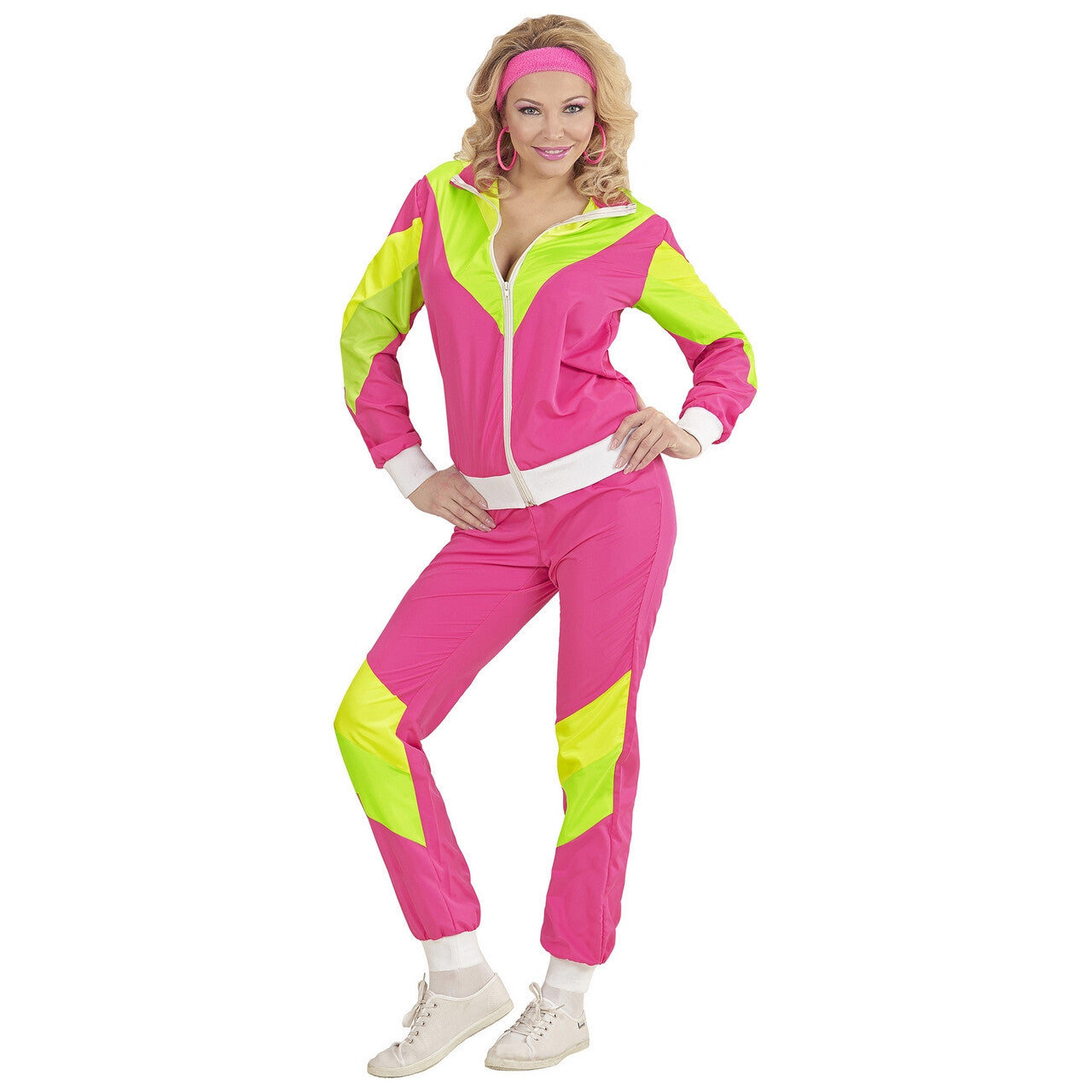 Op deze afbeelding zie je een Kostuums, van het merk Widmann. Trainingspak Fout Roze Groen Kostuum