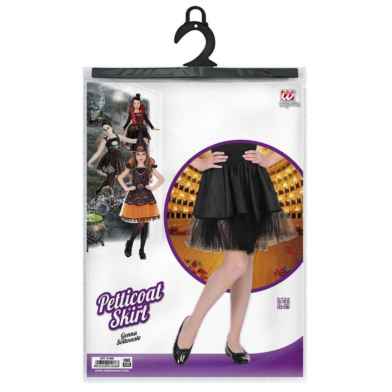 Op deze afbeelding zie je een Kostuums, van het merk Widmann. Zwarte Rock And Roll Petticoat Meisje