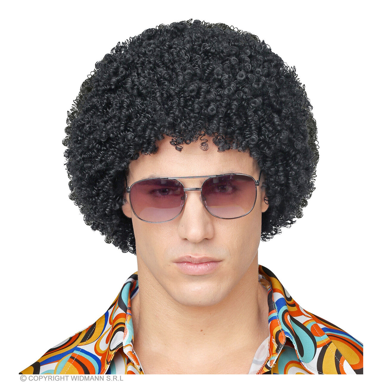 Op deze afbeelding zie je een Accessoires, van het merk Widmann. Kroeskop Soul Zanger Pruik Zwart