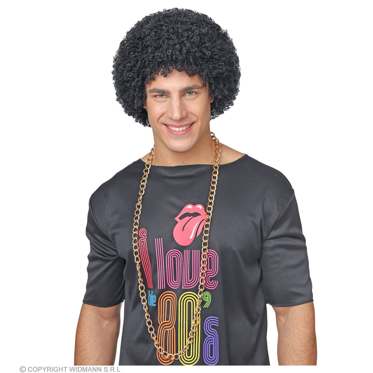 Op deze afbeelding zie je een Accessoires, van het merk Widmann. Kroeskop Soul Zanger Pruik Zwart