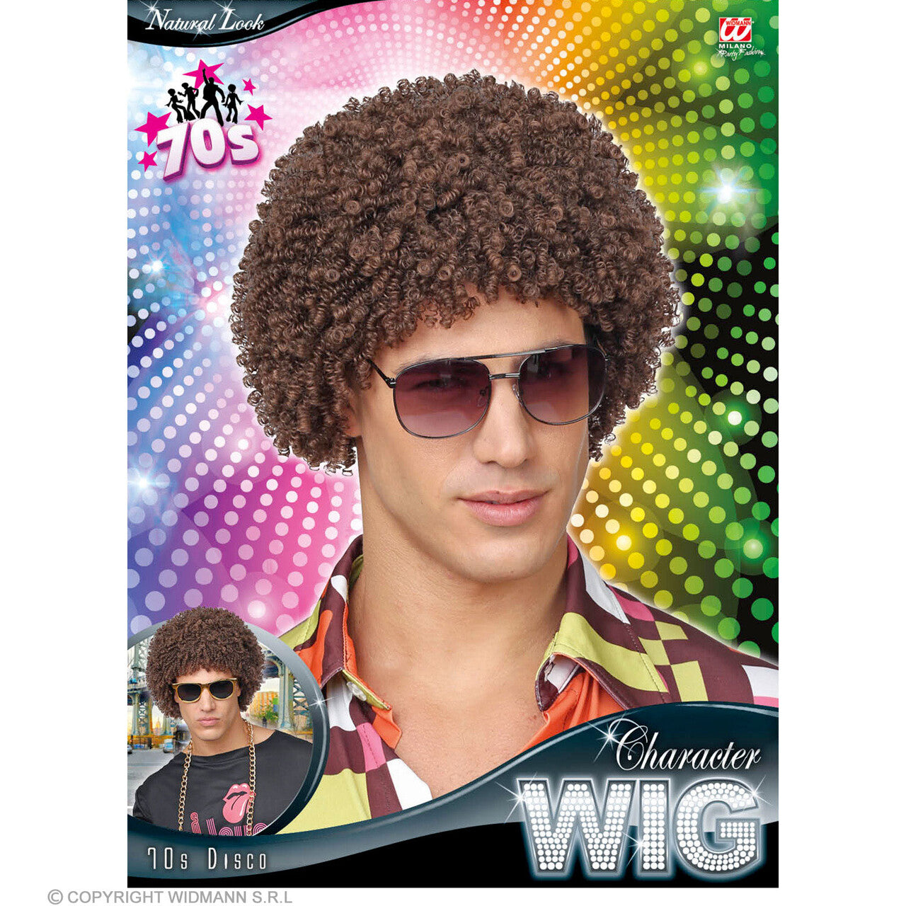 Op deze afbeelding zie je een Accessoires, van het merk Widmann. Kroeskop Soul Zanger Pruik Bruin