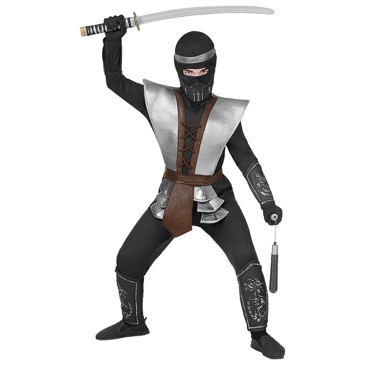 Op deze afbeelding zie je een Kostuums, van het merk Widmann. Ninja Meester Zoevend Zwaard Jongen Kostuum