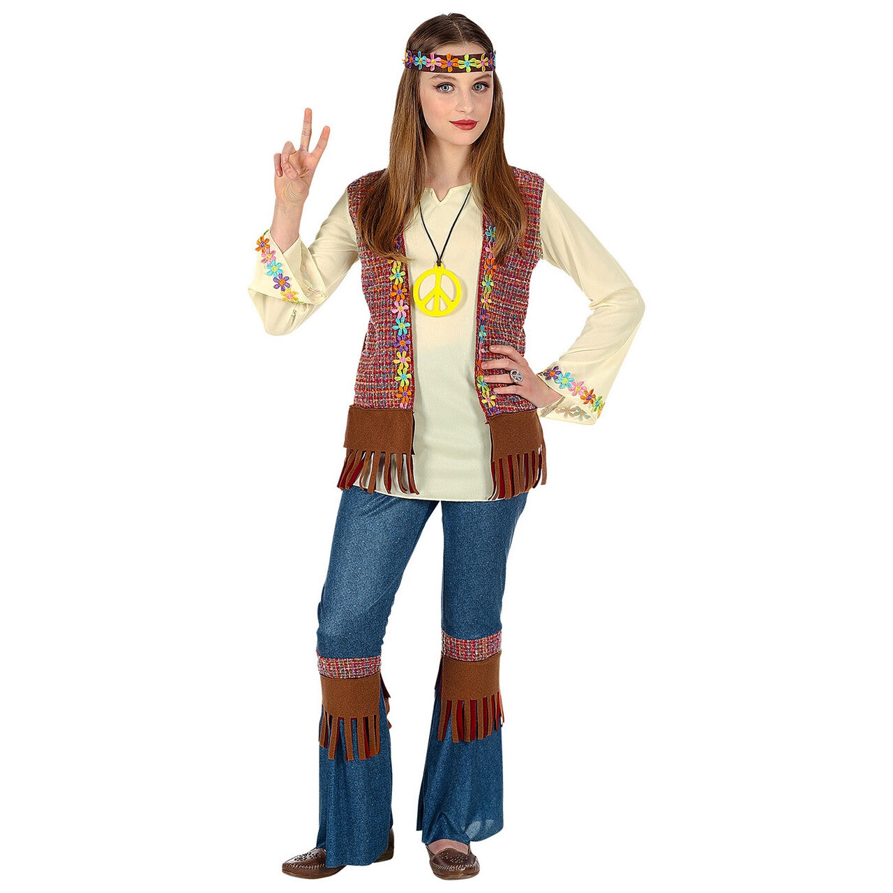 Op deze afbeelding zie je een Kostuums, van het merk Widmann. Hippie Eindeloze Zomer Meisje Kostuum