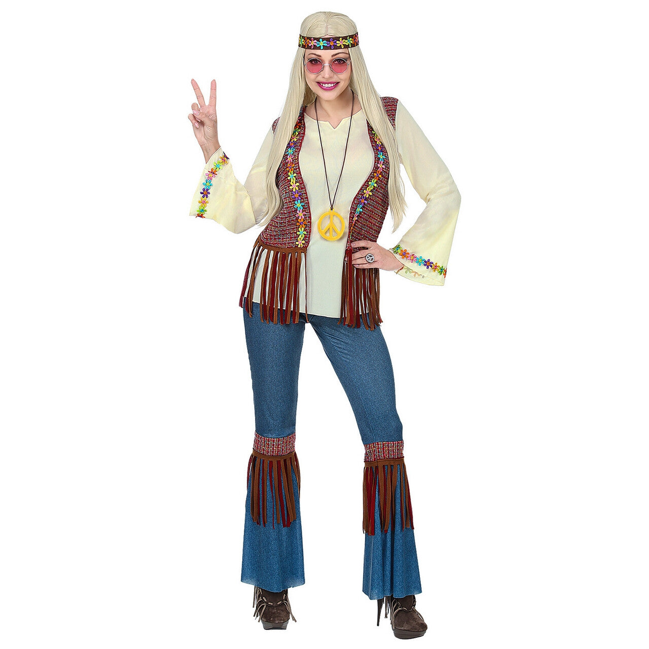 Op deze afbeelding zie je een Kostuums, van het merk Widmann. Flower Hippie Vrede Vrouw Kostuum