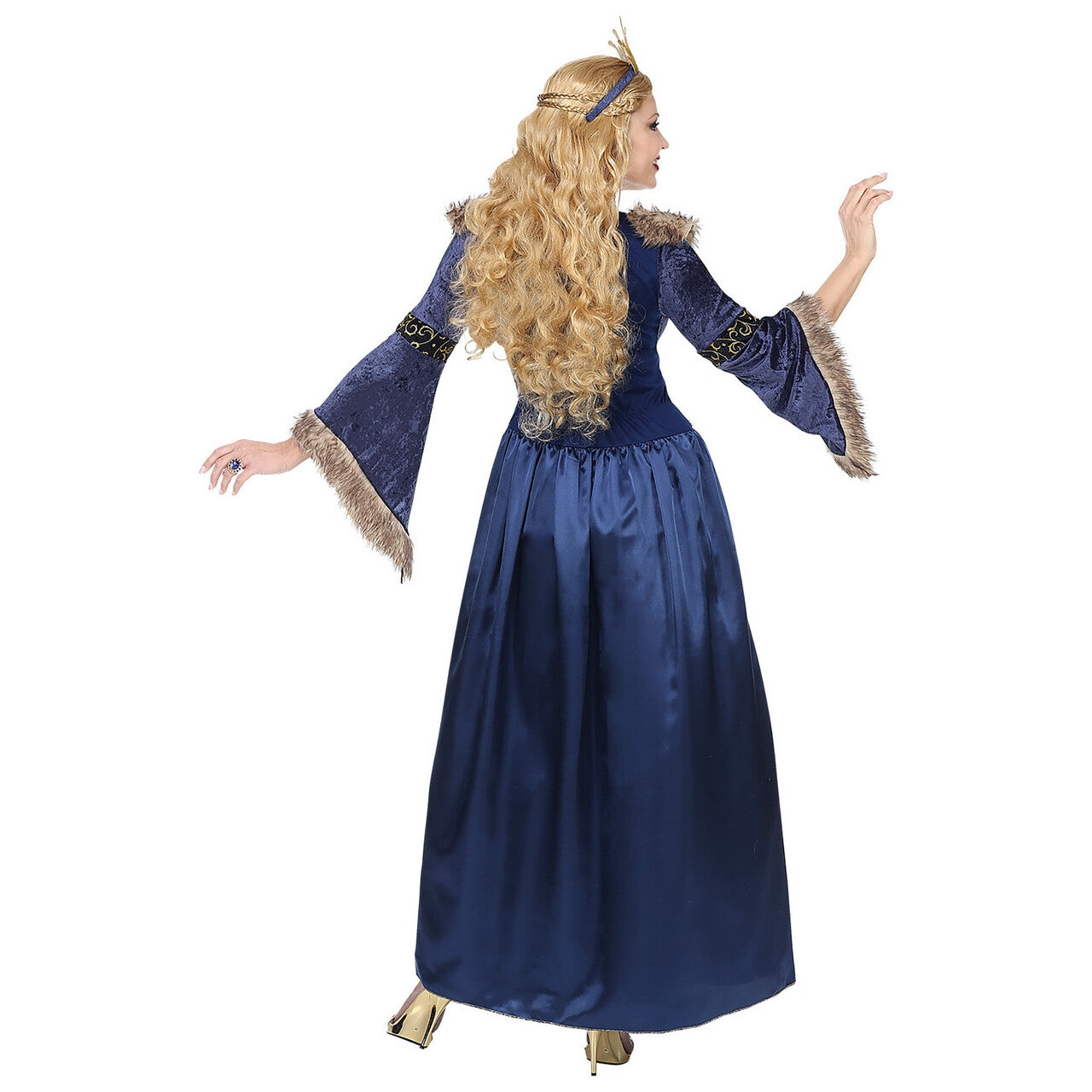 Op deze afbeelding zie je een Kostuums, van het merk Widmann. Blauwe Gouden Middeleeuwse Koningin Gabriella Von Dantzig Vrouw Kostuum