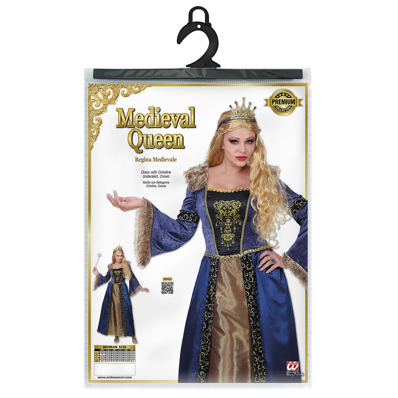 Op deze afbeelding zie je een Kostuums, van het merk Widmann. Blauwe Gouden Middeleeuwse Koningin Gabriella Von Dantzig Vrouw Kostuum
