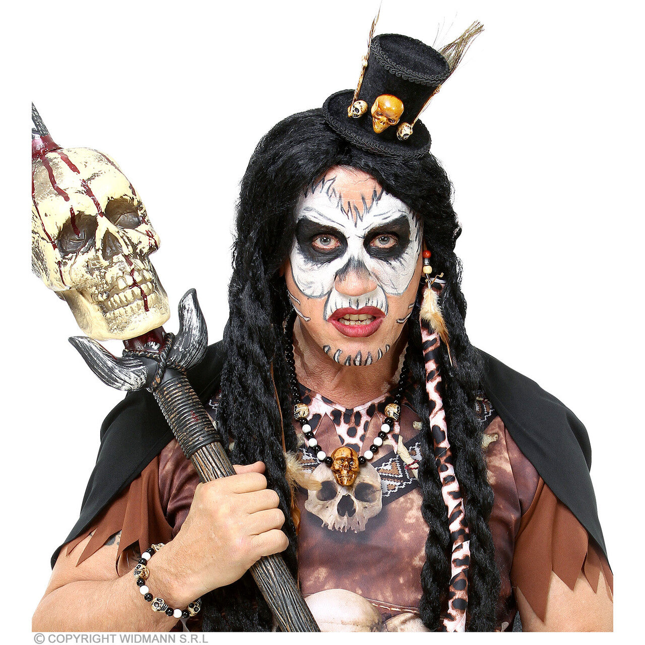 Op deze afbeelding zie je een Accessoires, van het merk Widmann. Voodoo Priester Set Hoed, Ketting, Armband