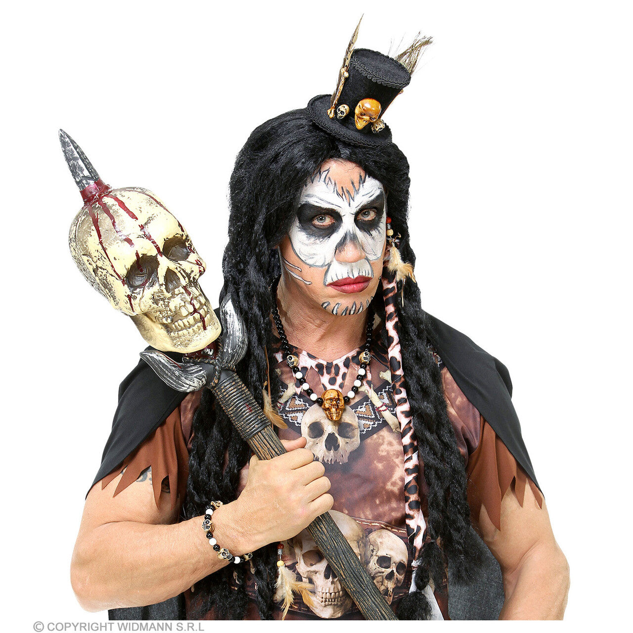 Op deze afbeelding zie je een Accessoires, van het merk Widmann. Voodoo Priester Set Hoed, Ketting, Armband