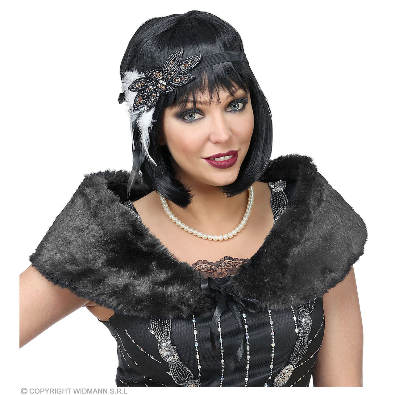 Op deze afbeelding zie je een Accessoires, van het merk Widmann. Charleston Flapper Set Stola En Hoofdband Zwart