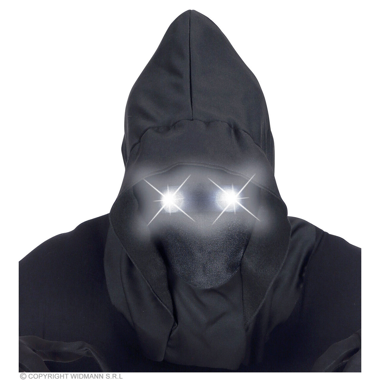 Op deze afbeelding zie je een Accessoires, van het merk Widmann. Masker Beul Met Kap En Lichtgevende Witte Ogen