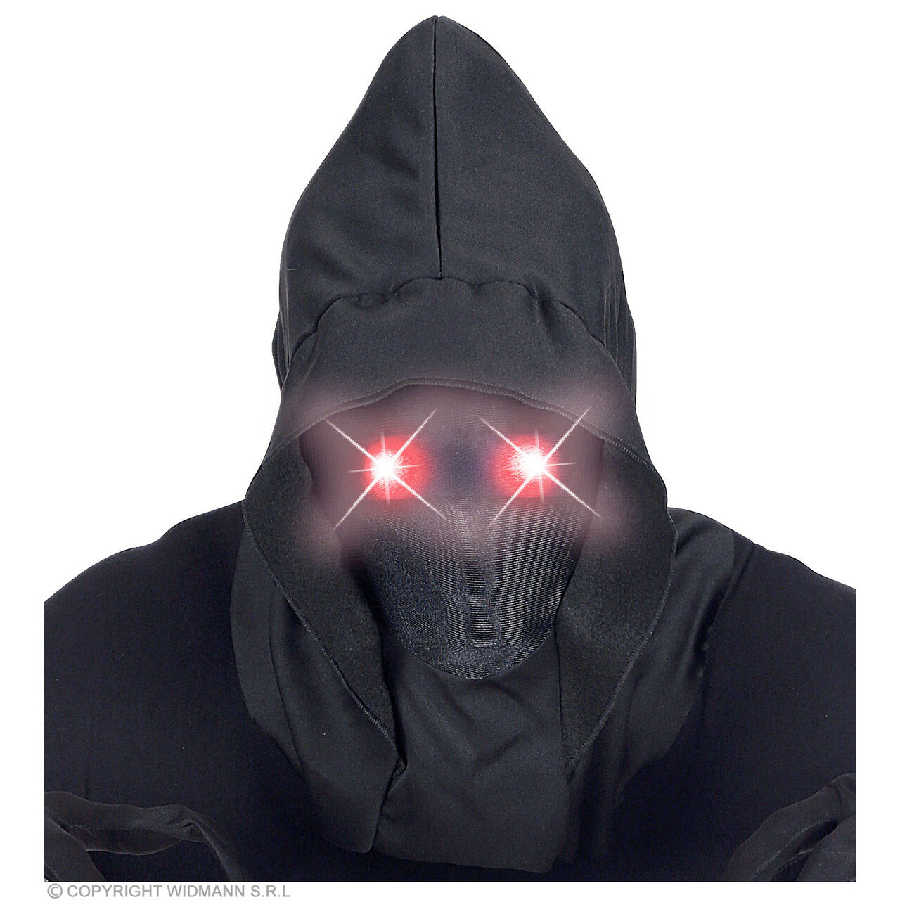 Op deze afbeelding zie je een Accessoires, van het merk Widmann. Masker Beul Met Kap En Lichtgevende Rode Ogen