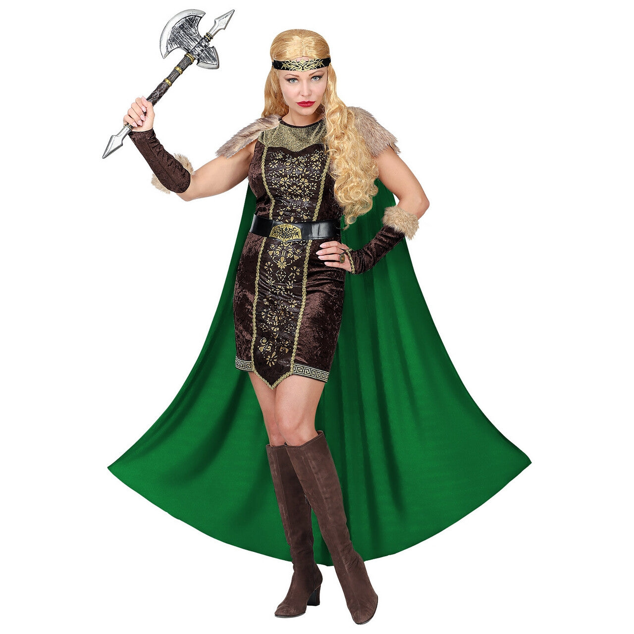 Op deze afbeelding zie je een Kostuums, van het merk Widmann. Onoverwinnelijke Viking Fridrika Vrouw Kostuum