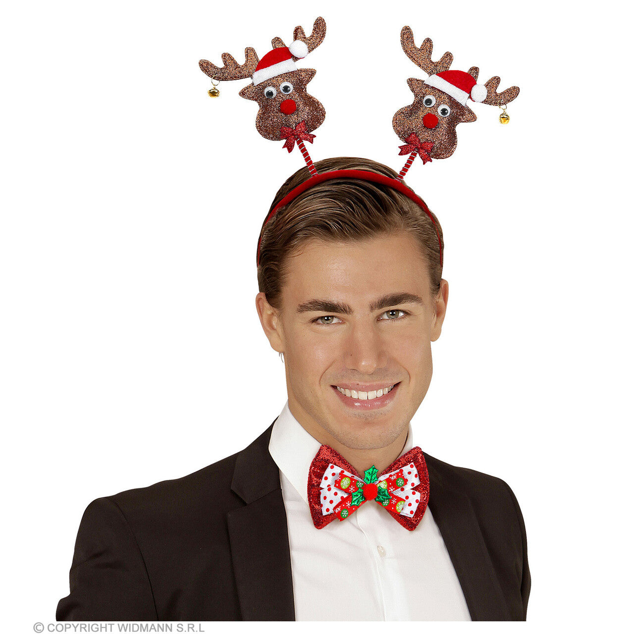 Op deze afbeelding zie je een Accessoires, van het merk Widmann. Glitter Rendier Bopper Met Belletjes Kerst