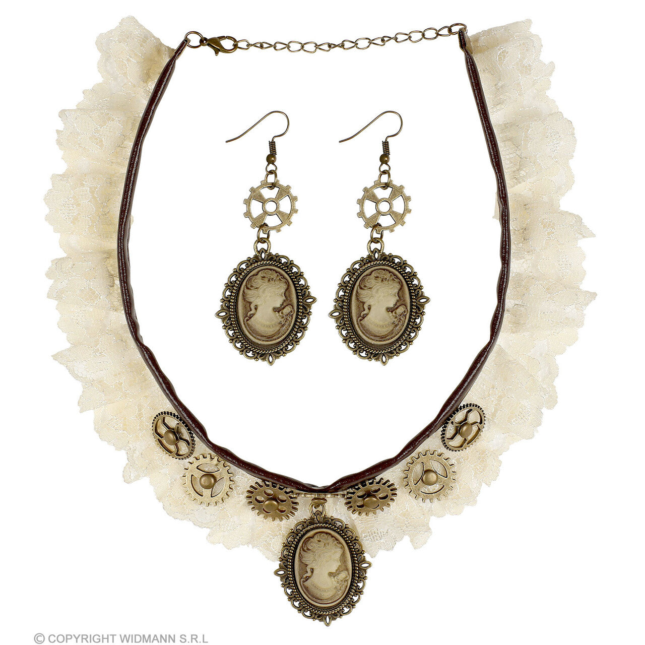 Op deze afbeelding zie je een Accessoires, van het merk Widmann. Steampunk Choker Kant Met Camee Oorbellen