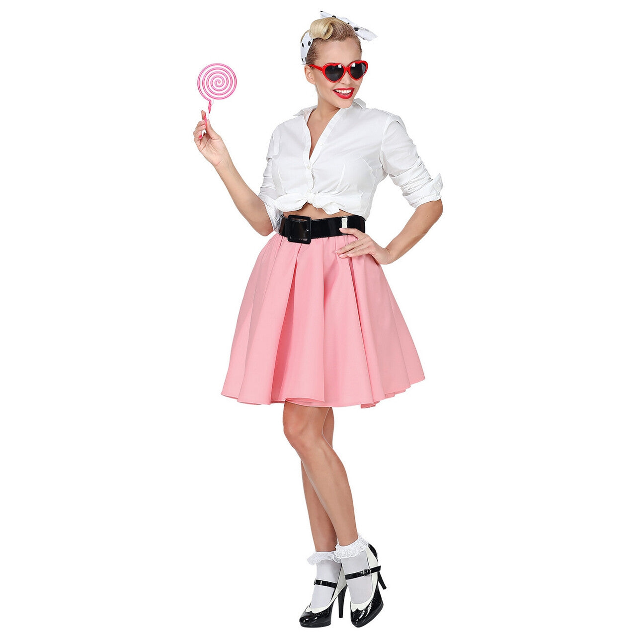 Op deze afbeelding zie je een Kostuums, van het merk Widmann. Plooirok Rock And Roll Roze Vrouw