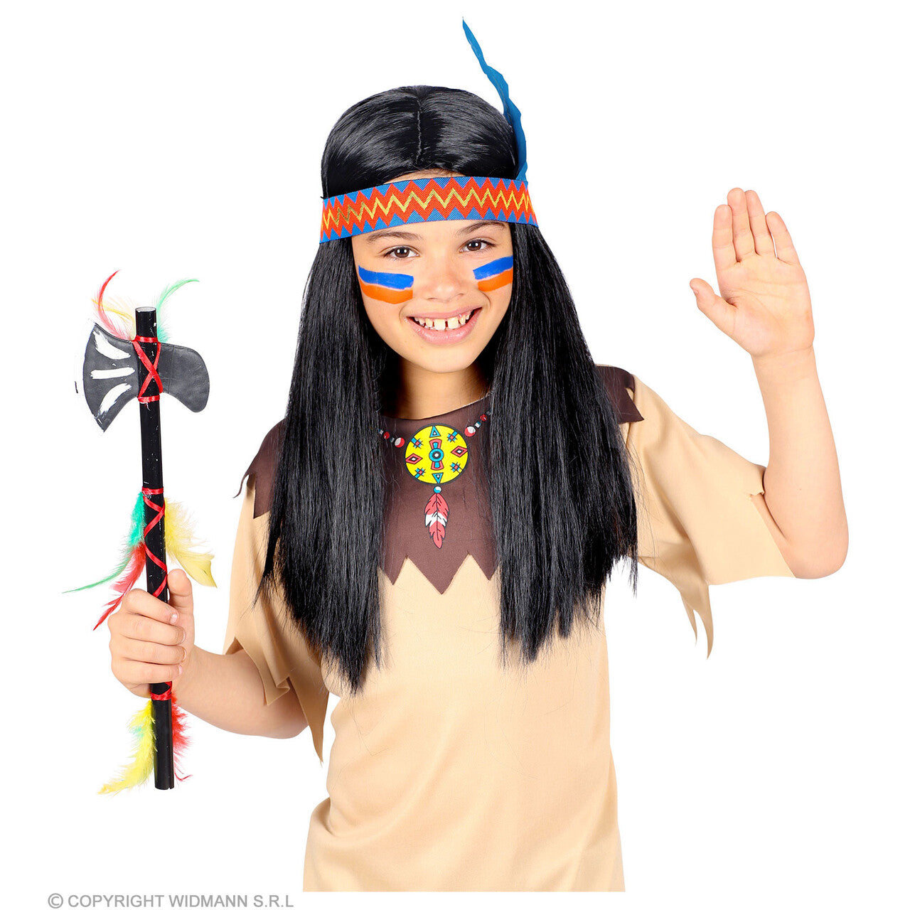 Op deze afbeelding zie je een Accessoires, van het merk Widmann. Asakiwaki Indianen Pruik Met Hoofdband
