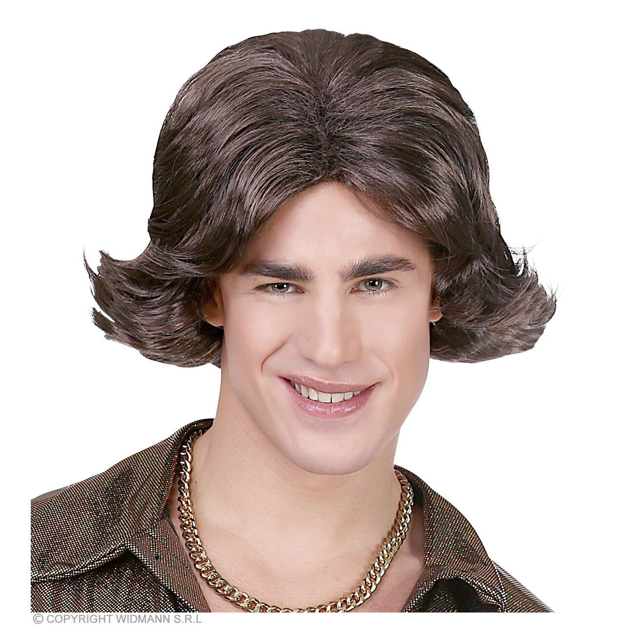 Op deze afbeelding zie je een Accessoires, van het merk Widmann. Kc Jaren 70 Disco Pruik Bruin